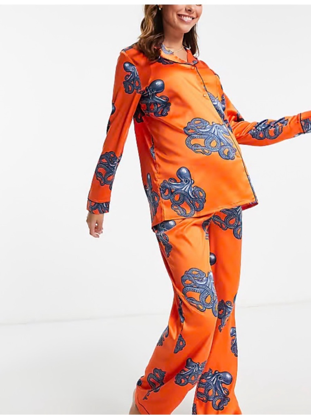 Chelsea Peers maternity orange octopus pajamas